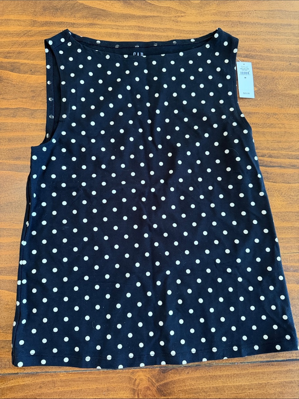 Women’s Medium Navy Cream Polka Dot Sleeveless Tank Top